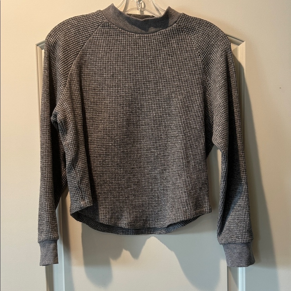 Madewell Gray Waffle Knit Long Sleeve Top